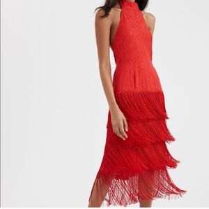 New Anthropologie Fringe Maxi Dress 8 Red